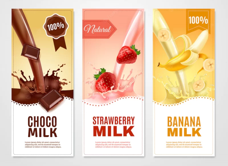 Sweet milk vertical realistic banners set Free Vector