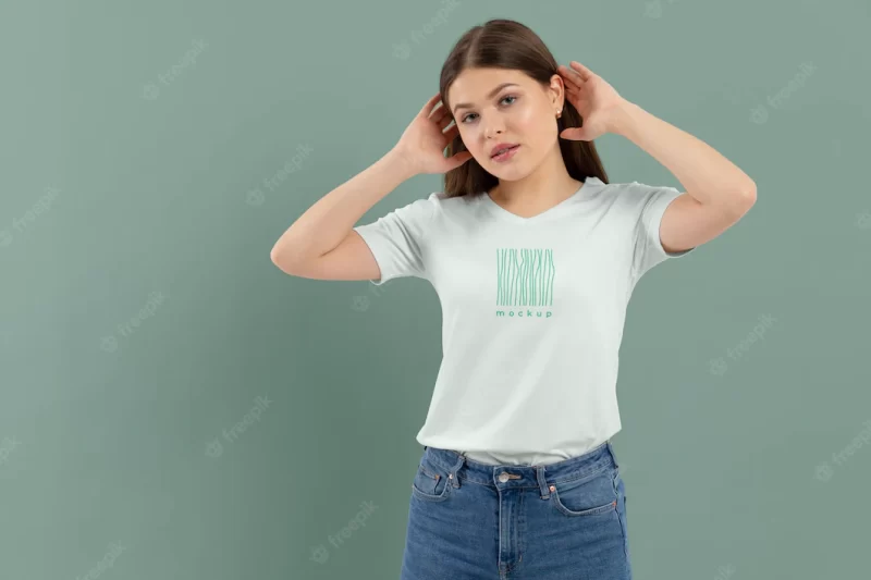 T-shirt mockup on beautiful young woman Free Psd