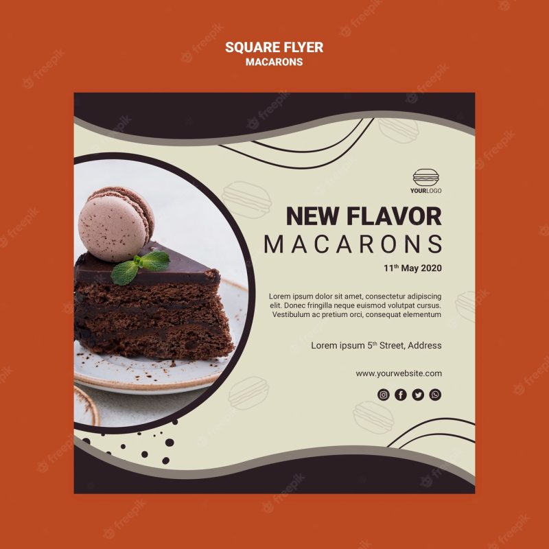 Tasty macarons square flyer design Free Psd