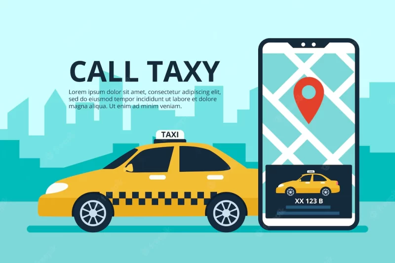 Taxi app concept with phone interface Free Vector