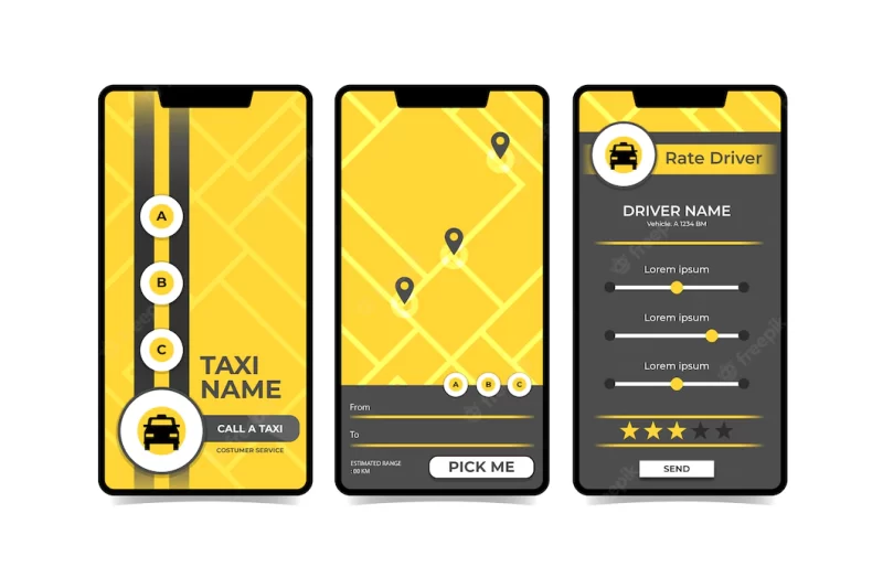 Taxi app interface Free Vector