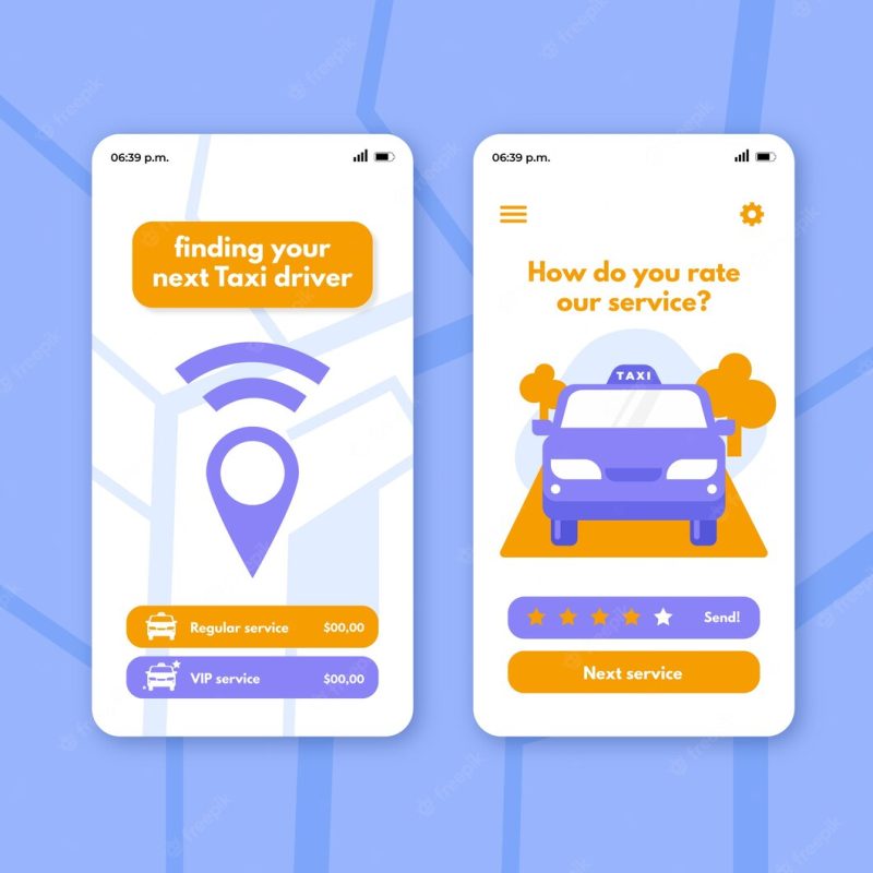 Taxi app on smartphone share location Free Vector