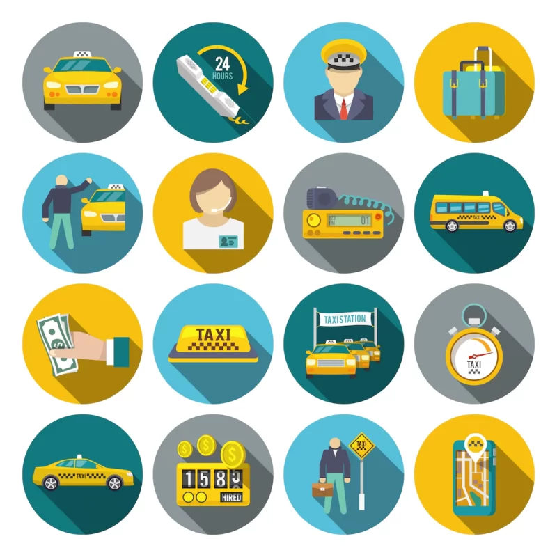 Taxi icons flat set Free Vector