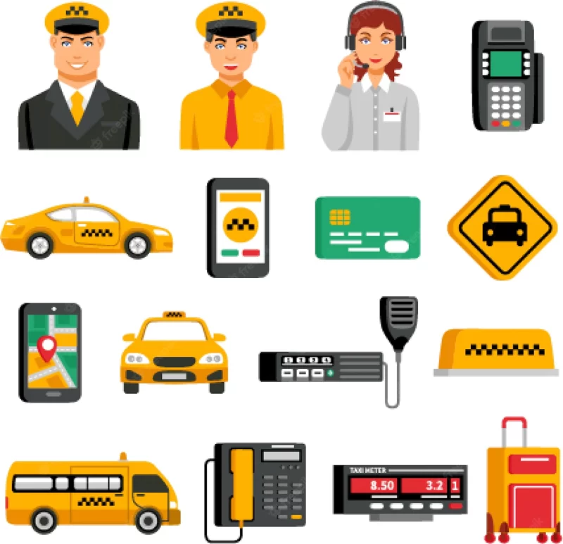 Taxi service icon set Free Vector