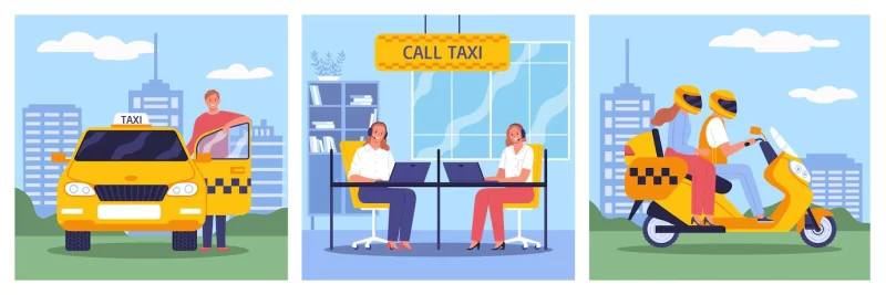 Taxi square compositions set Free Vector