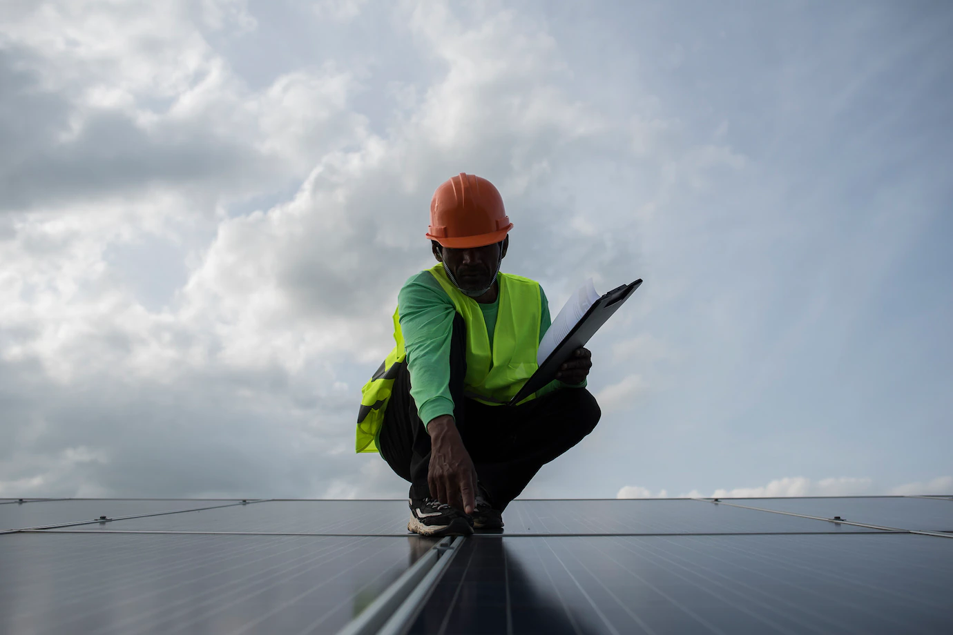 Technician Engineer Checks Maintenance Solar Cell Panels 1150 4262