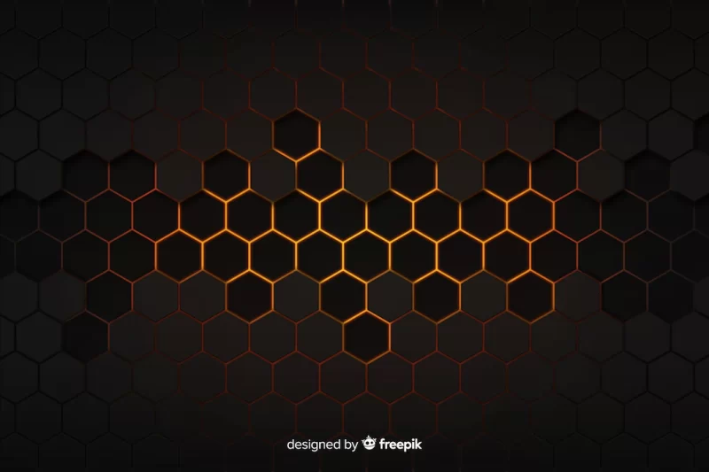 Technological honeycomb black and golden background Free Vector