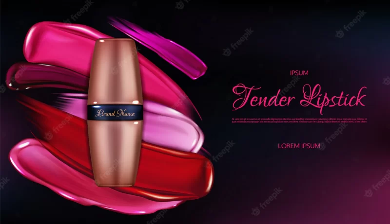 Tender lipstick line 3d realistic vector advertising banner with glossy Free Vector