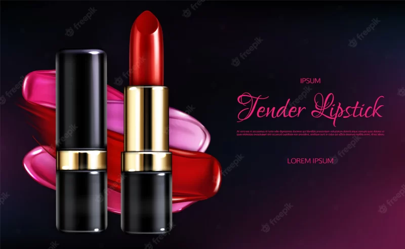 Tender lipstick line 3d realistic vector advertising banner with glossy Free Vector