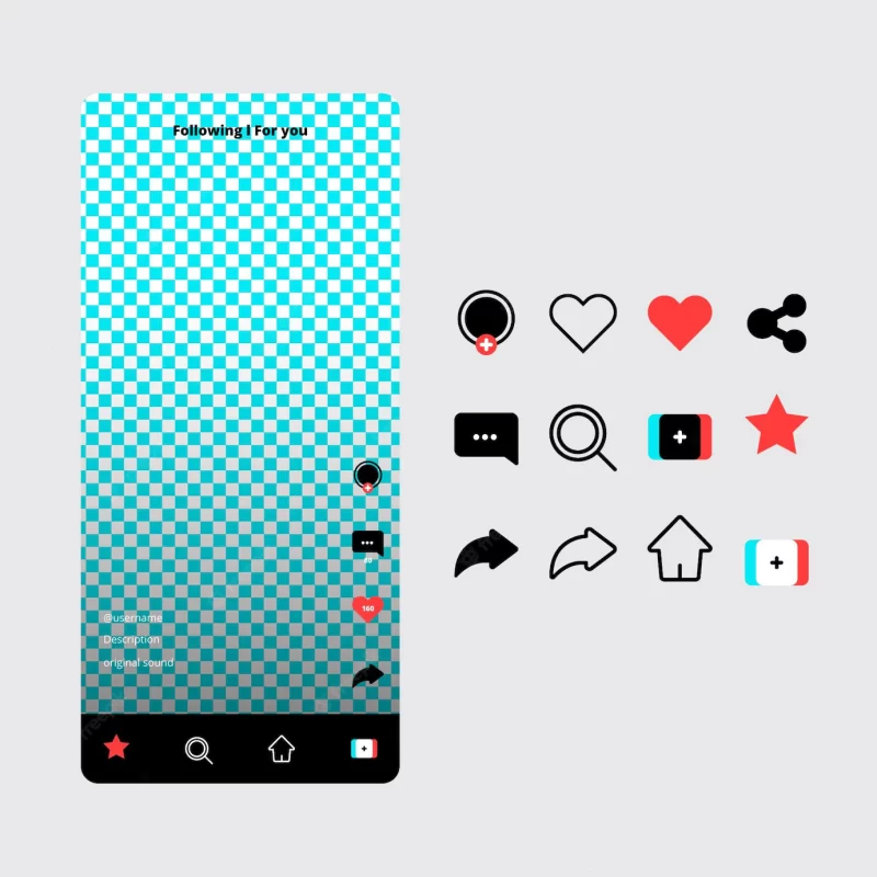 Tiktok app interface and icon collection Free Vector