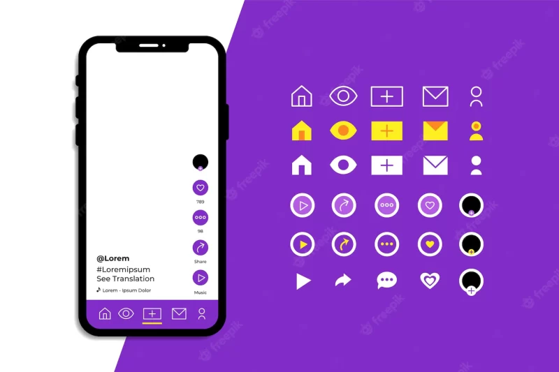 Tiktok app interface with icons pack Free Vector