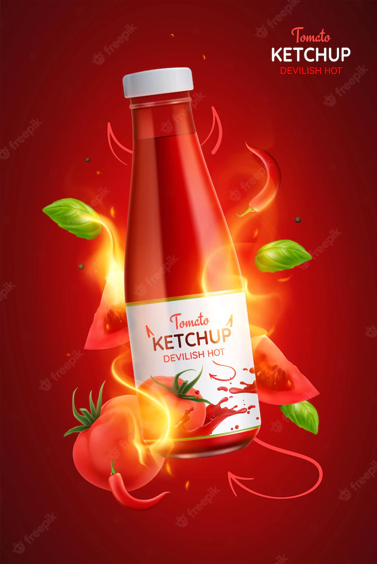 Tomato Devilish Hot Spicy Ketchup Realistic Poster Illustration 1284 57430