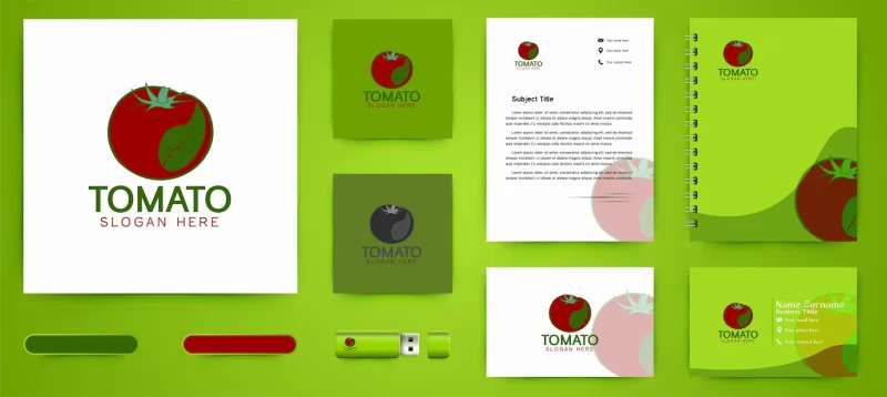 Tomato and leaf fresh logo and business branding template designs inspiration isolated on white background Free Vector