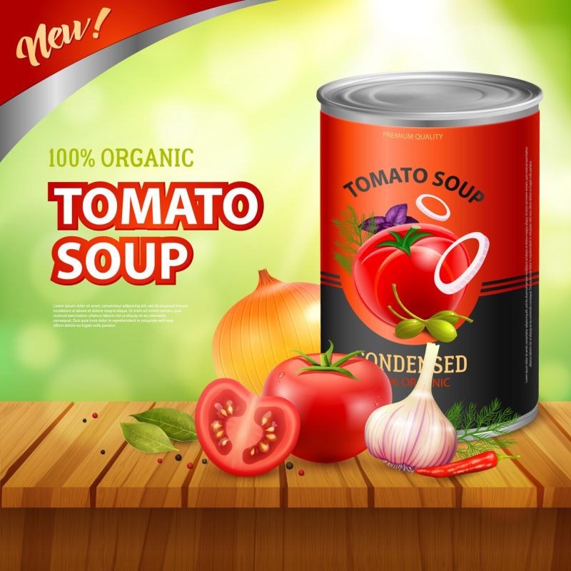 Tomato soup packshot ad template Free Vector