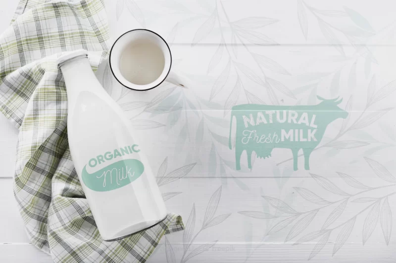 Top view of milk bottle with mock-up Free Psd