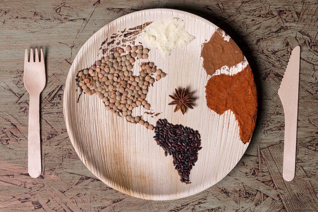 Top View Plate With World Map Beans 23 2148667914
