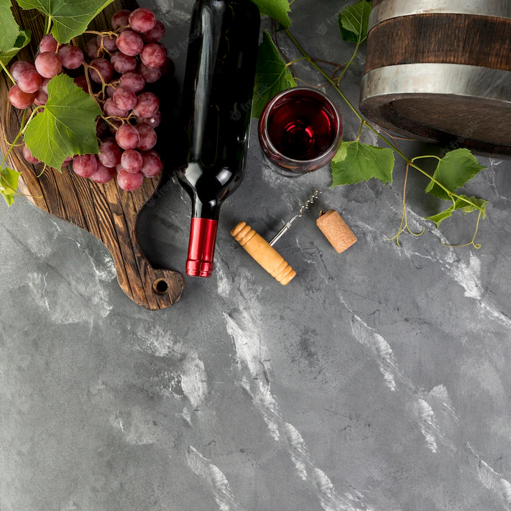 Top View Wine Bottle Marble Background 23 2148214873