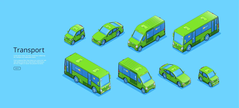 Transport Banner With Isometric Sweeper Truck Mini Van Car Vector Flat Illustration Passenger Automobile Minibus Cargo Vehicle City Cleaning Machine 107791 11119