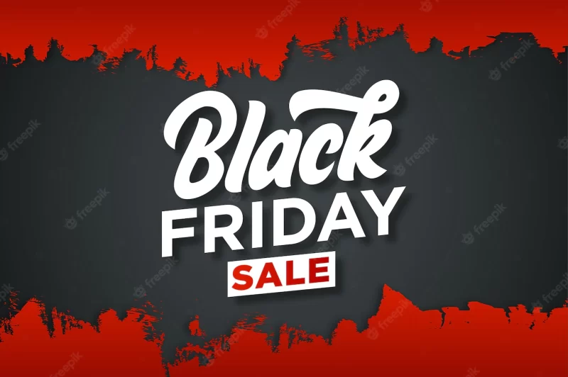 Trendy black Friday sticker with dark background and red grunge Free Vector