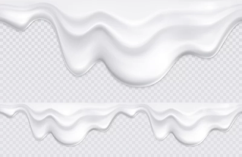 Two borders with pattern composed of white yogurt or ice cream drips on transparent seamless Free Vector