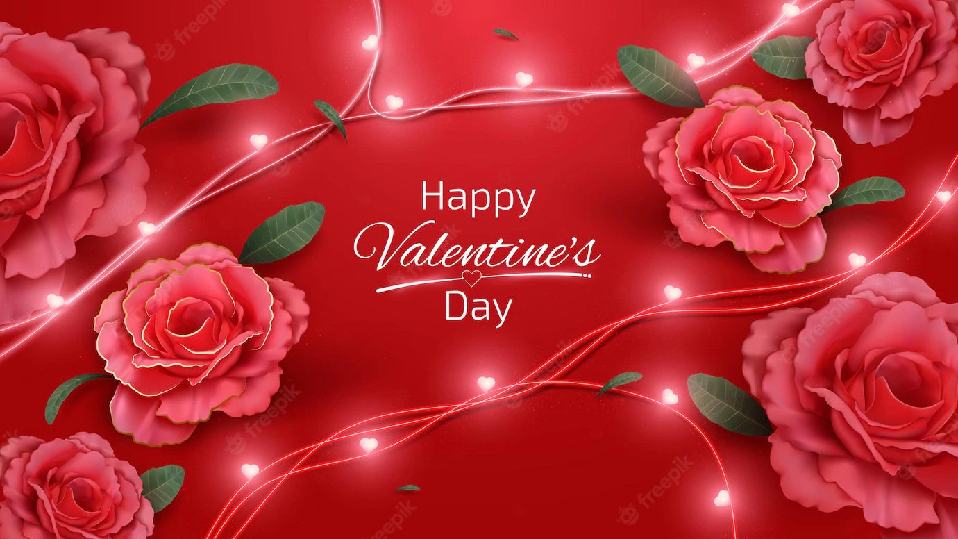 Valentines Day Background With Realistic Rose Elements Green Leaf Heart Shaped Light Bulb 196599 566