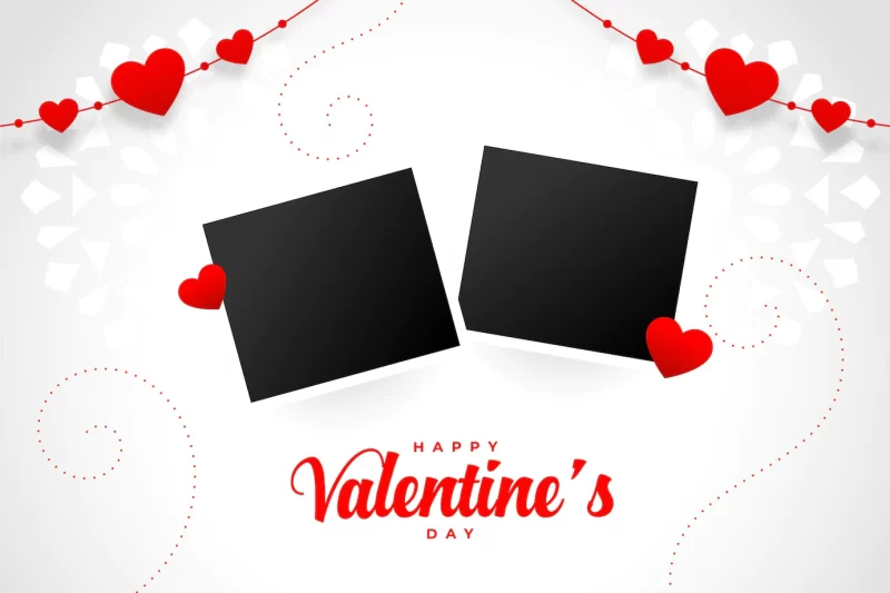 Valentines day card with two photo frames Free Vector