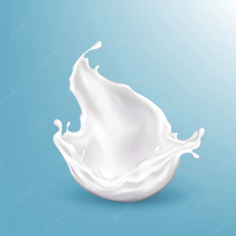 Vector 3d realistic milk splashing, bright beverage isolated on blue background. Free Vector