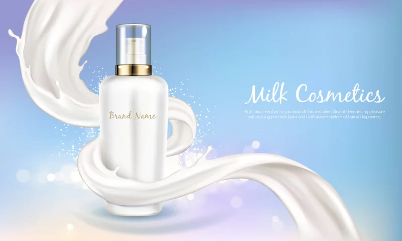 Vector cosmetic banner with 3d realistic white bottle for skin care cream or body lotion. beauty