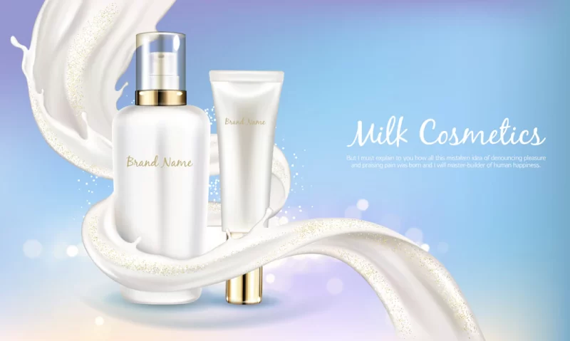 Vector cosmetic banner with realistic white bottle for skin care cream or body lotion. Free Vector