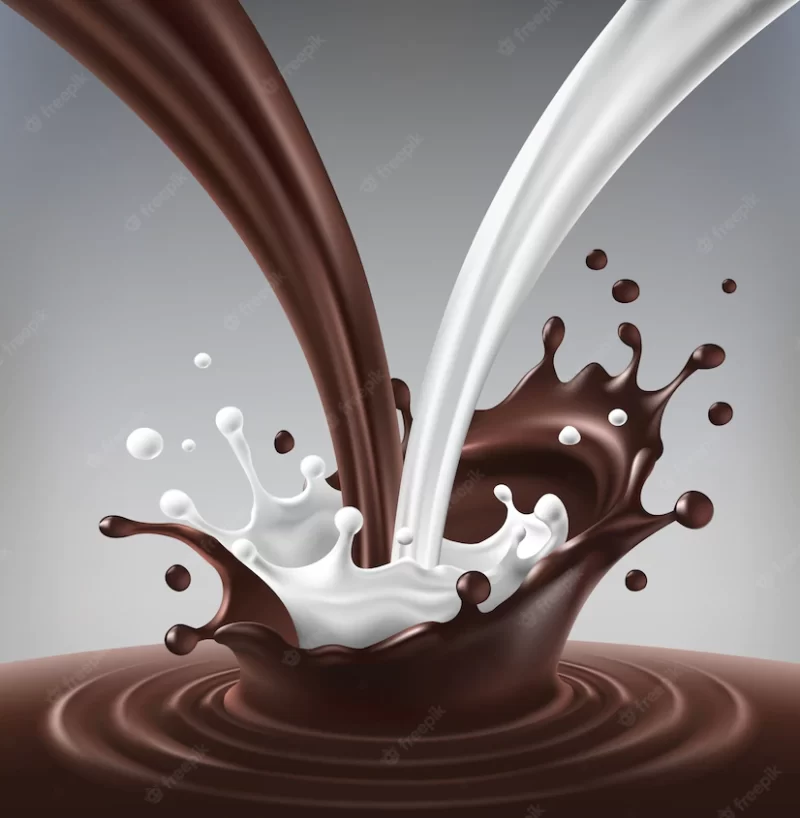 Vector illustration of a flow of milk and chocolate created ripple and splash. Free Vector