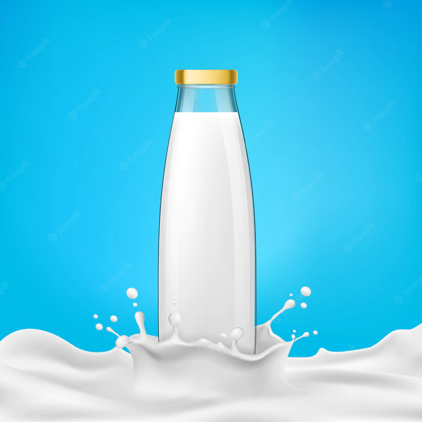 Vector Illustration Glass Bottles With Milk Dairy Product Stands Milk Splash 1441 540