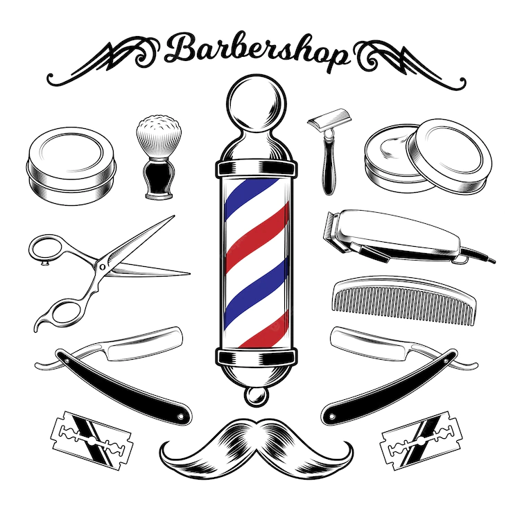 Vector monochrome collection barbershop tools. Free Vector