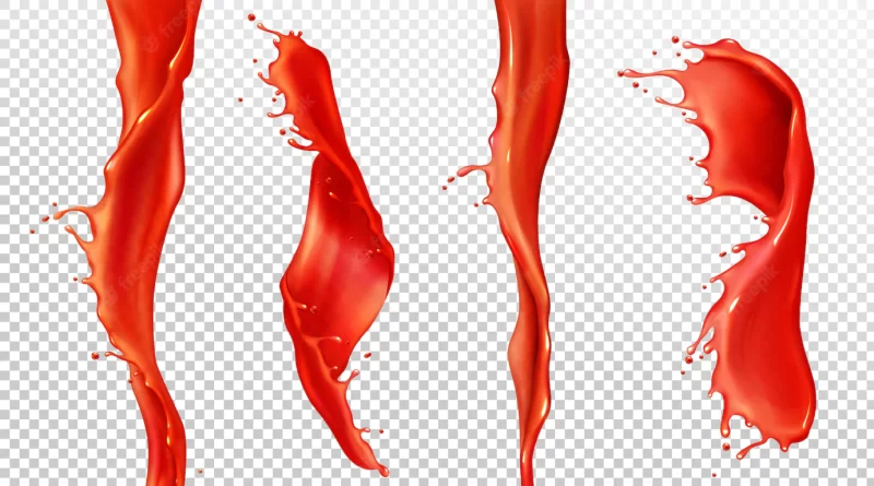 Vector realistic splash and stream of tomato juice Free Vector