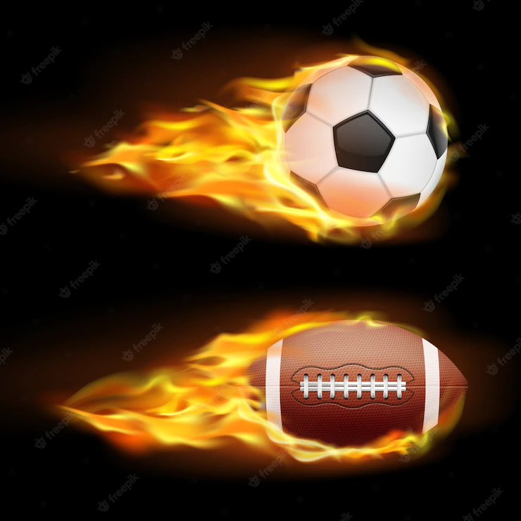 Vector Set Sports Burning Balls Balls Soccer American Football Fire Realistic Style 1441 398