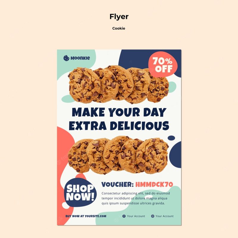 Vertical flyer template with cookies Free Psd Vertical flyer template with cookies Free Psd