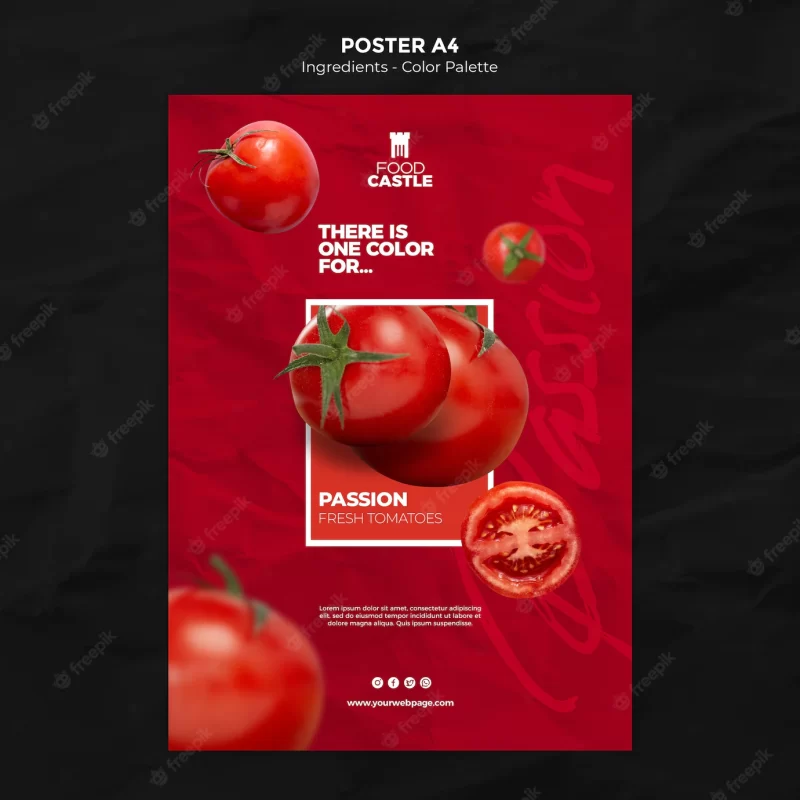 Vertical poster template with tomato Free Psd