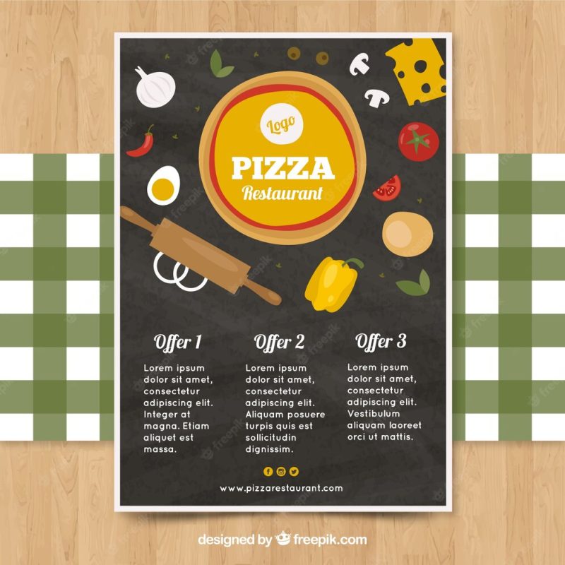 Vintage brochure of pizza offers with ingredients Free Vector