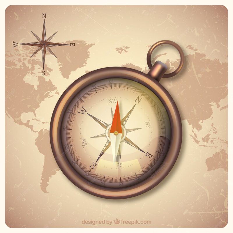 Vintage world map background with compass Free Vector