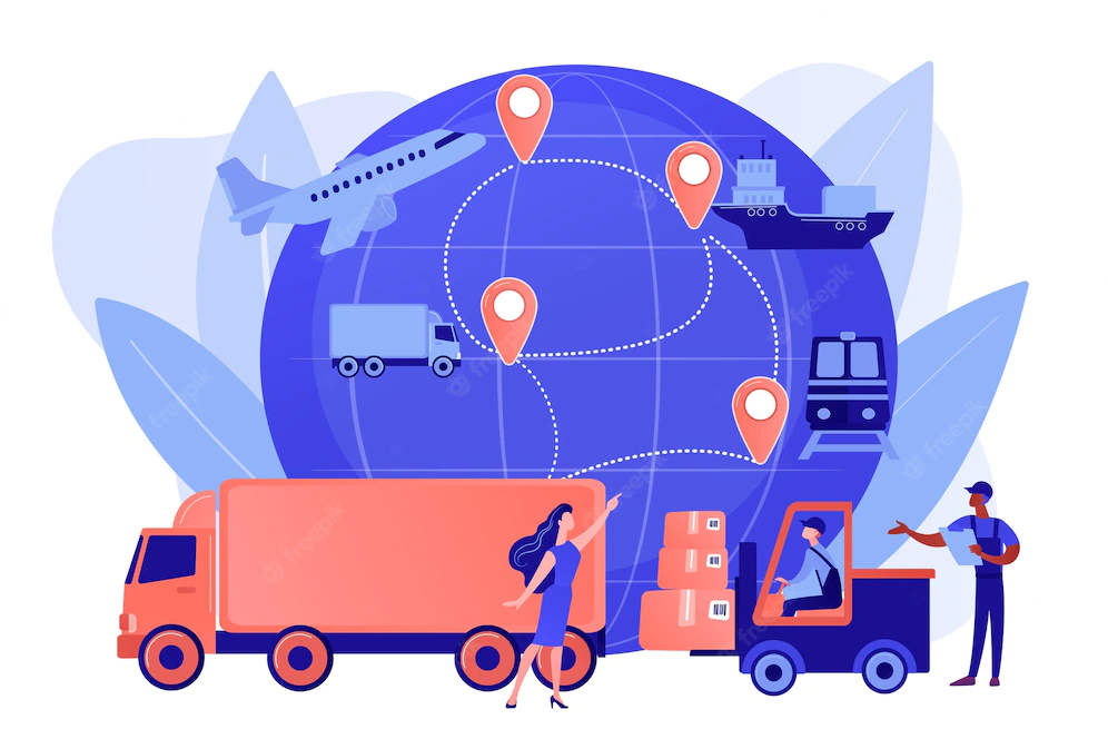 Warehouse Worker Transporting Goods Freight Shipping Types Business Logistics Smart Logistics Technologies Commercial Delivery Service Concept Pinkish Coral Bluevector Isolated Illustration 335657 1728