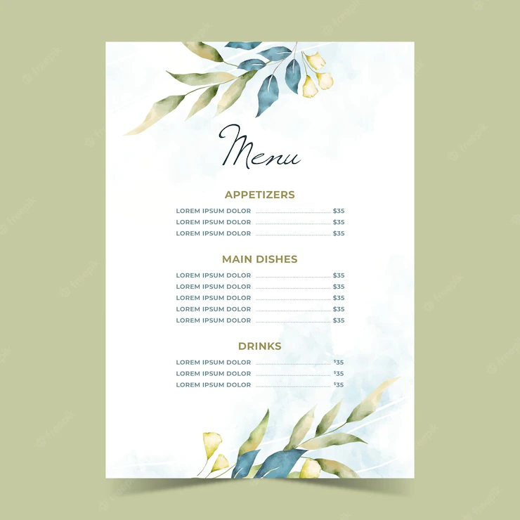 Watercolor Flowers Restaurant Menu Template 23 2148884085