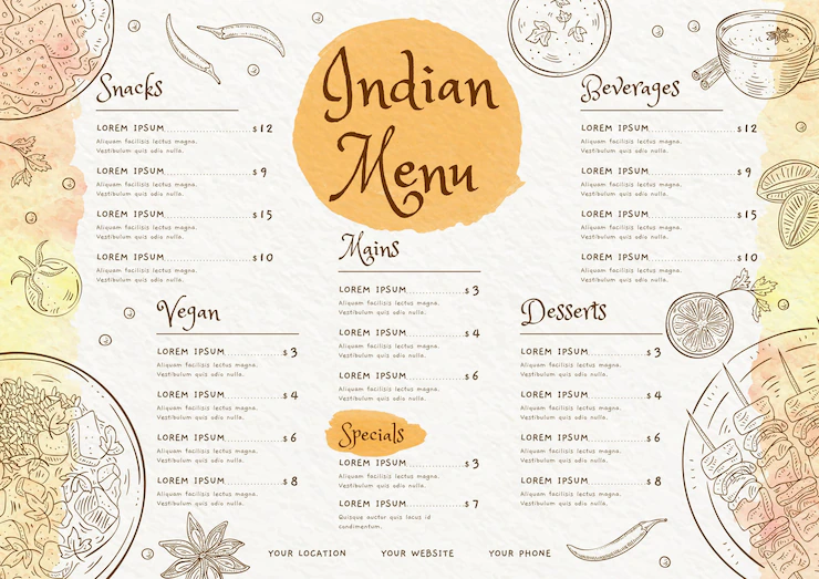 Watercolor Indian Menu Template 52683 66819