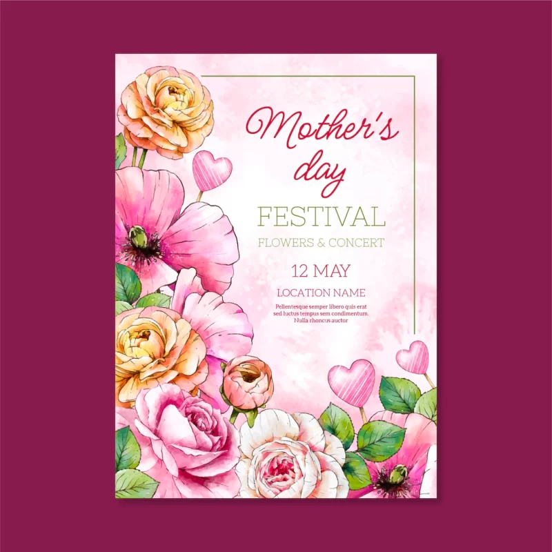 Watercolor mothers day vertical poster template Free Vector