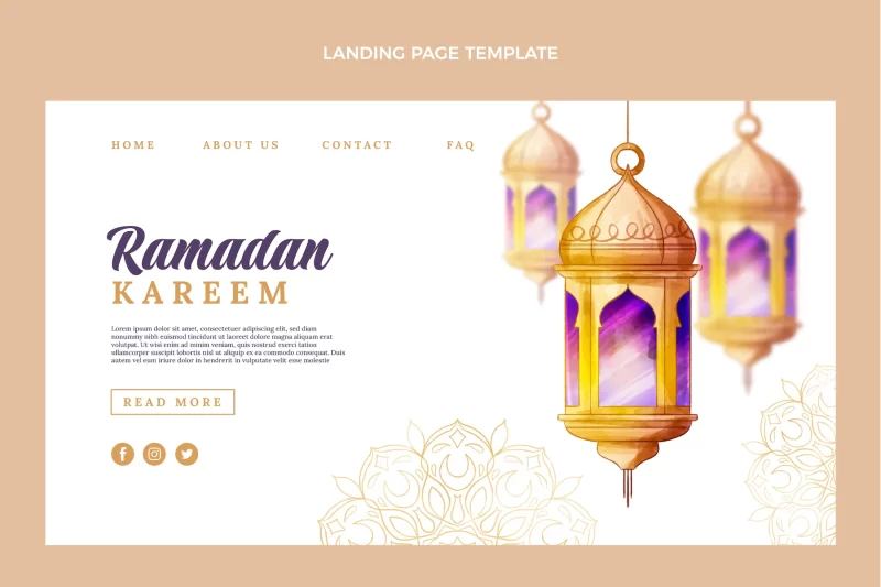 Watercolor Ramadan landing page template Free Vector