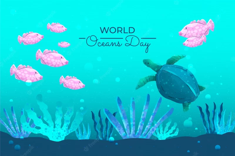 Watercolor world oceans day background Free Vector