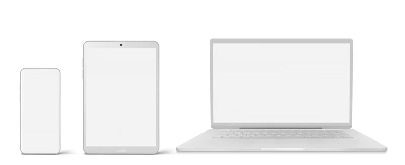 White laptop, tablet and phone with blank screen Free Vector