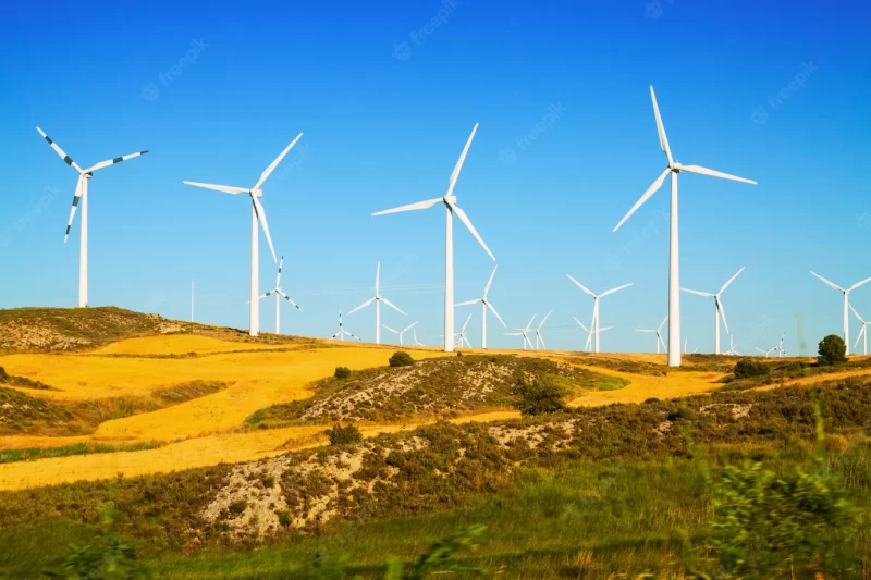 Wind farm at farmland Free Photo