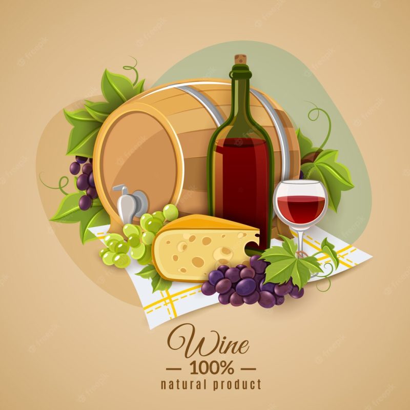 Wine and cheese poster Free Vector