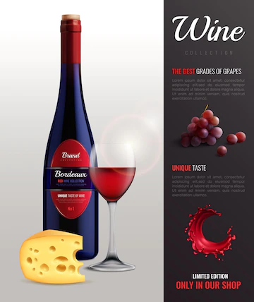Wine Realistic Poster With Grapes Unique Taste Cheese Symbols 1284 26911