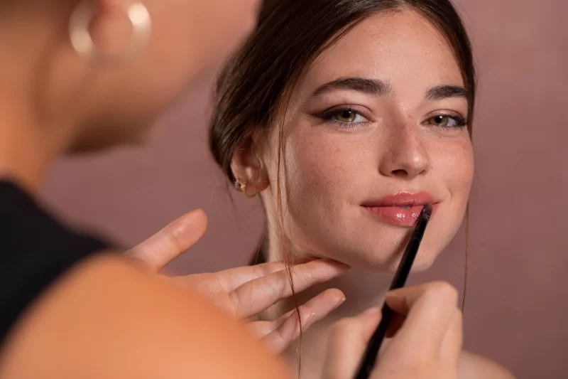 Woman getting her make up done by a professional Free Photo