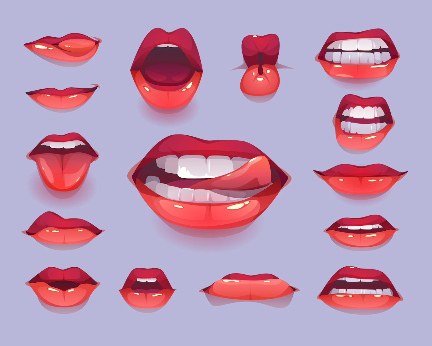Woman Mouth Icon Set Red Sexy Lips Expressing Emotions 33099 2476